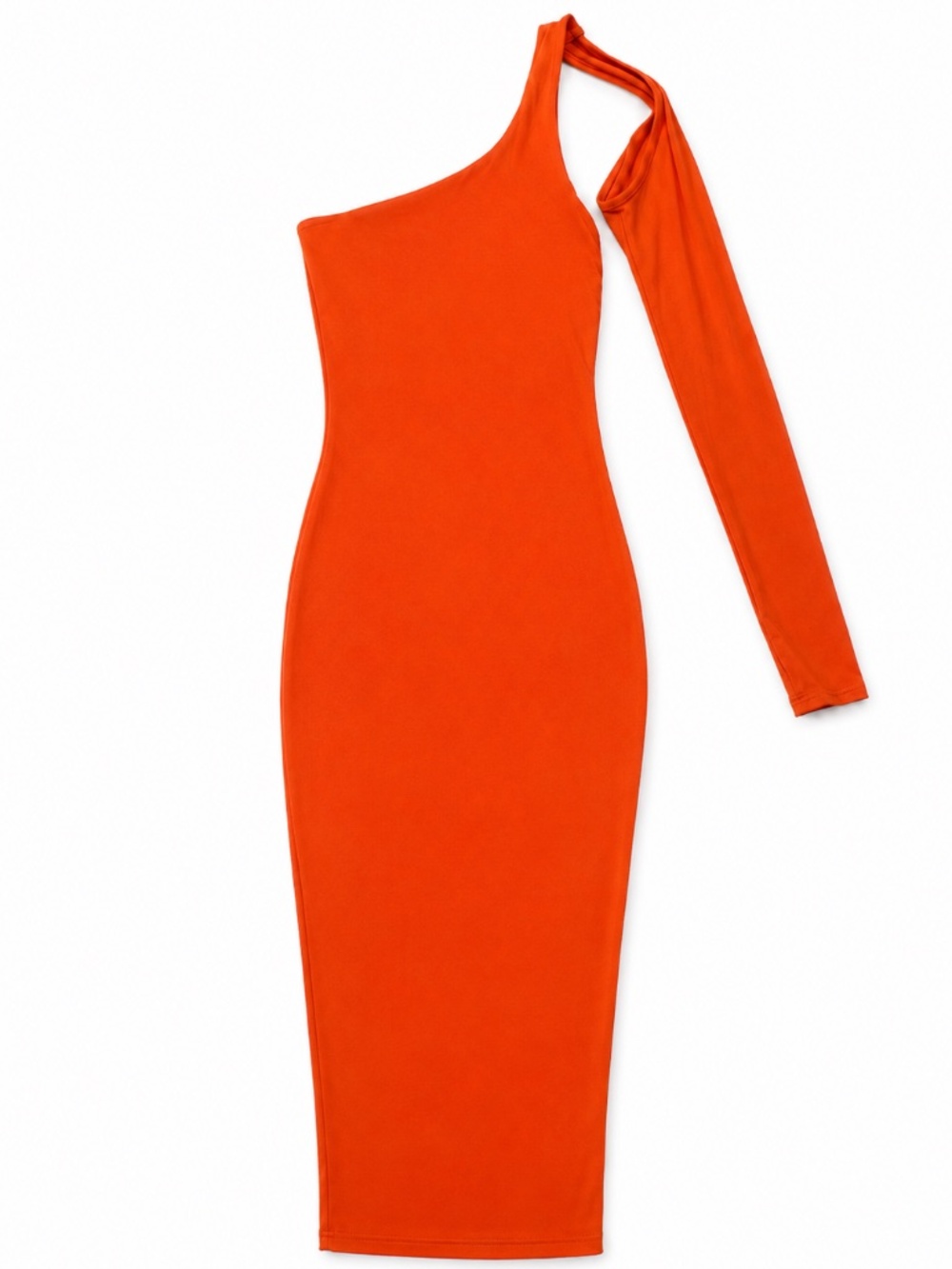 Orange One-Shoulder Bodycon Midi Dress NWT